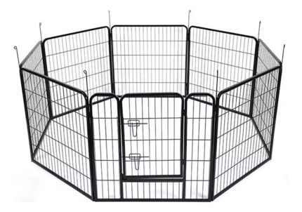 Corral Octagonal Metálico Para Mascotas Negro