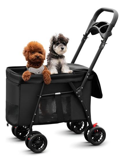 Coche De Transporte Para Mascotas Plegable Doble Apertura Negro